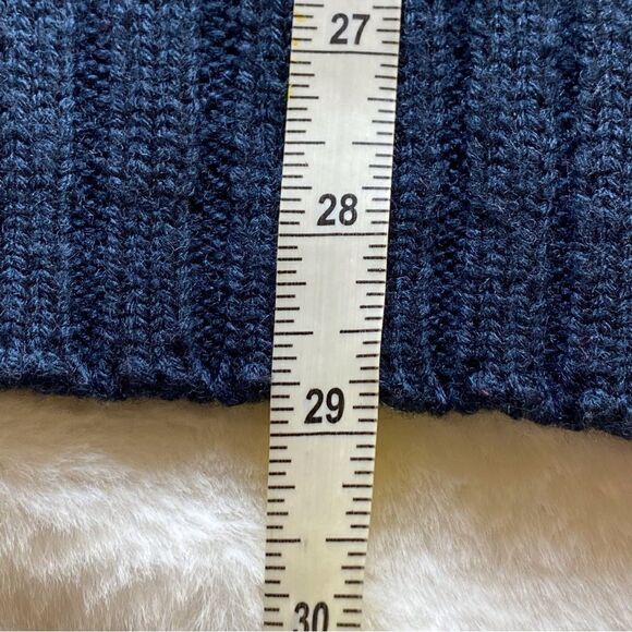 Bruebeck Dark Blue Rib Knit Fleece Sleeves Pullover Mock Turtleneck Sweater - Picture 10 of 11